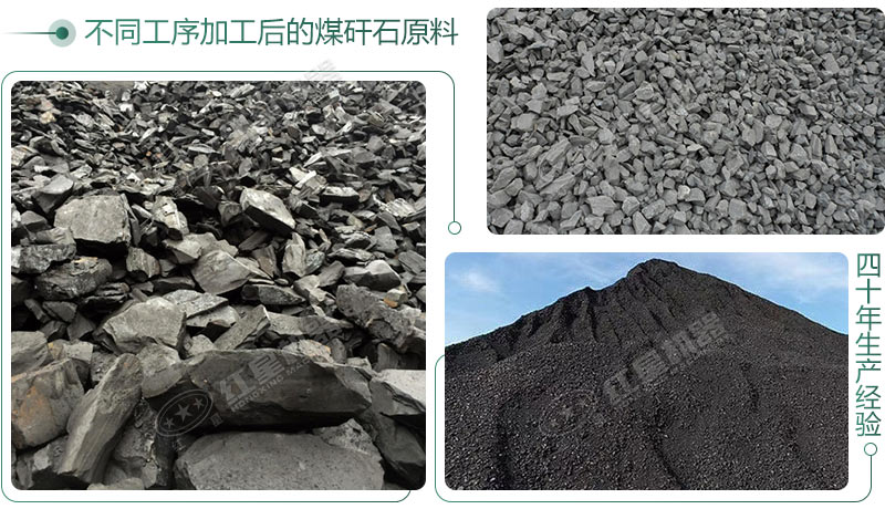 煤矸石原料經(jīng)過(guò)破碎、制砂加工后的不同粒形展示